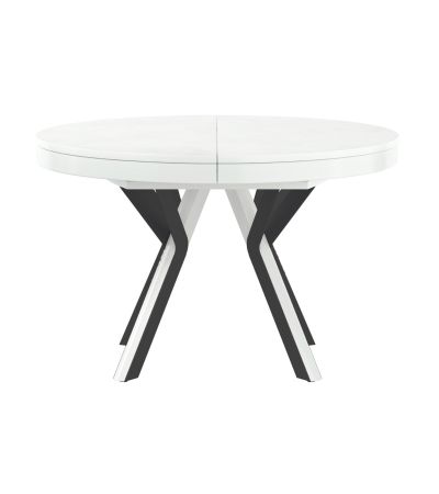 Rondo Extendable Round Dining Table with Black Legs - Ecru Ceramic