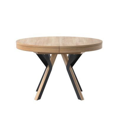 Rondo Extendable Round Dining Table with Black Legs - Country Oak