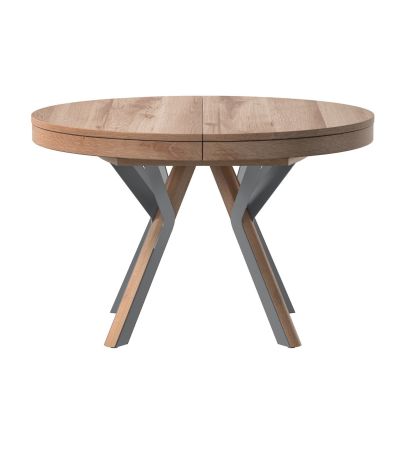 Rondo Extendable Round Dining Table with Grey Legs - Sierra Oak
