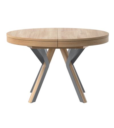 Rondo Extendable Round Dining Table with Grey Legs - Country Oak