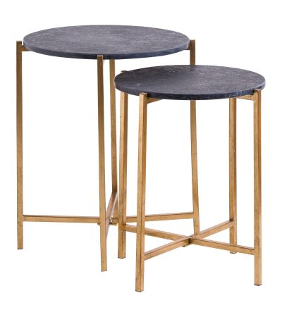 Set Of 2 Gold And Black Marble Tables