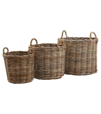 Set of 3 Kubu Rattan Round Storage Baskets by Hill Interiors | Style Our Home  