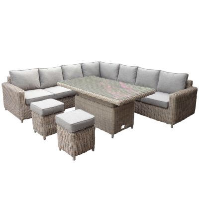 Amalfi Outdoor Large Corner Set With Riser Table + 2 Stools by Hill Interiors | Style Our Home  