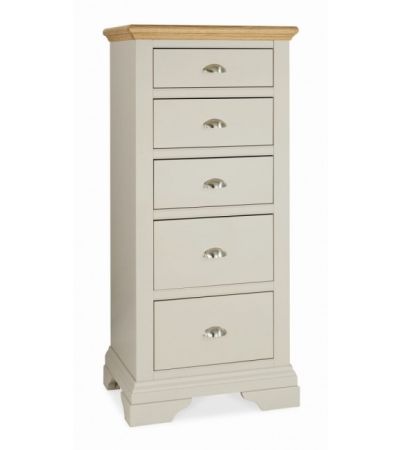 Hampstead Soft Grey & Pale Oak 5 Drawer Tall Chest - Style Our Home