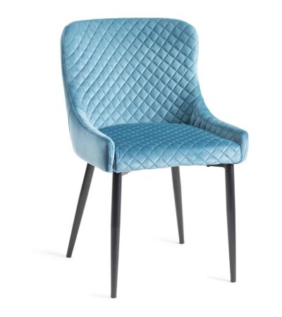 Upholstered Blue Velvet Diamond Chair with Black Frame (Pair)