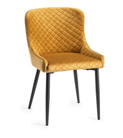 Upholstered Mustard Velvet Diamond Chair with Black Frame (Pair)