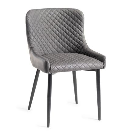 Upholstered Dark Grey Diamond Chair with Black Frame (Pair)
