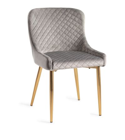 Upholstered Grey Velvet Diamond Chair with Gold Frame (Pair)