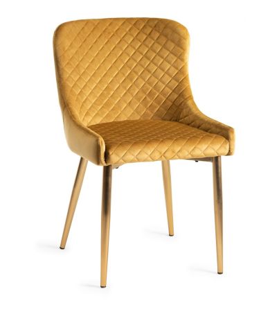 Upholstered Mustard Velvet Diamond Chair with Gold Frame (Pair)