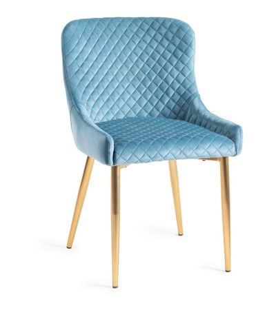 Upholstered Blue Velvet Diamond Chair with Gold Frame (Pair)