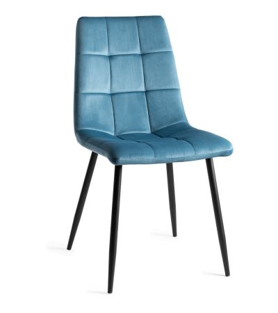 Upholstered Blue Velvet Chair with Black Frame (Pair)