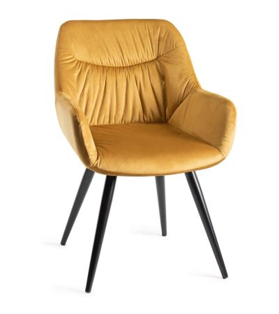Upholstered Mustard Velvet Arm Chair with Black Frame (Pair)