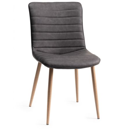 Eriksen - Dark Grey Faux Leather Chairs with Grey Rustic Oak Effect Legs (Pair) from Style Our Home