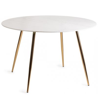 Francesca White Marble Effect Tempered Glass 4 seater Dining Table with Matt Gold Plated Legs - Style Our Home