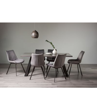 Hirst Grey Painted Glass 6 Seater Table & 6 Fontana Grey Velvet Chairs by Bentley Designs | Style Our Home