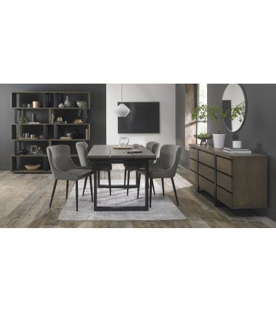 Tivoli Weathered Oak 4-6 Seater Table & 4 Cezanne Grey Velvet Chairs - Black Legs by Bentley Designs | Style Our Home