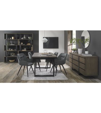 Tivoli Weathered Oak 4-6 Seater Table & 4 Dali Grey Velvet Chairs by Bentley Designs | Style Our Home