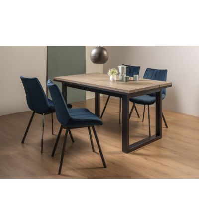 Tivoli Weathered Oak 4-6 Seater Table & 4 Fontana Blue Velvet Chairs by Bentley Designs | Style Our Home