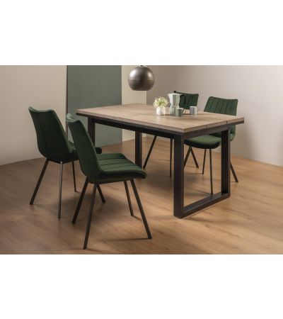 Tivoli Weathered Oak 4-6 Seater Table & 4 Fontana Green Velvet Chairs by Bentley Designs | Style Our Home