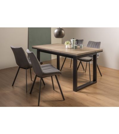 Tivoli Weathered Oak 4-6 Seater Table & 4 Fontana Grey Velvet Chairs by Bentley Designs | Style Our Home