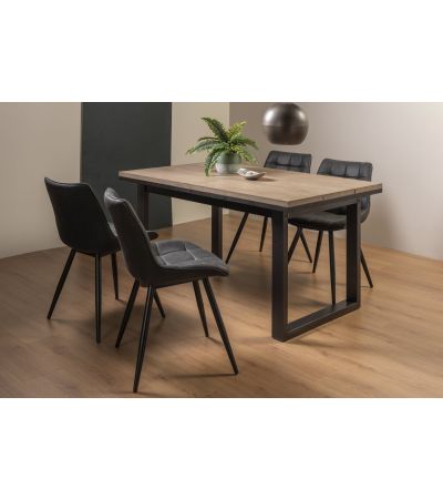 Tivoli Weathered Oak 4-6 Seater Table & 4 Seurat Dark Grey Faux Suede Fabric Chairs by Bentley Designs | Style Our Home