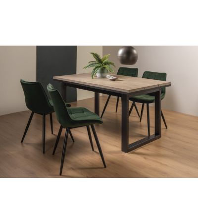 Tivoli Weathered Oak 4-6 Seater Table & 4 Seurat Green Velvet Chairs by Bentley Designs | Style Our Home