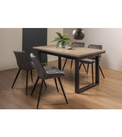 Tivoli Weathered Oak 4-6 Seater Table & 4 Seurat Grey Velvet Chairs by Bentley Designs | Style Our Home