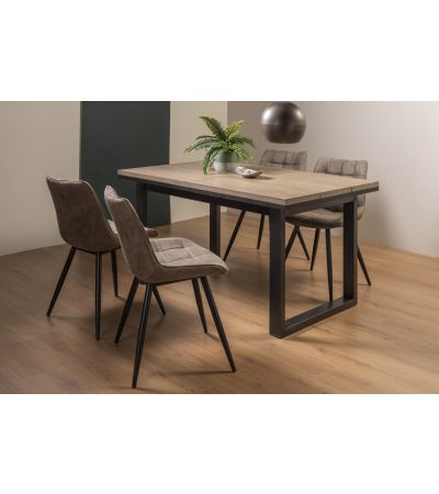 Tivoli Weathered Oak 4-6 Seater Table & 4 Seurat Tan Faux Suede Fabric Chairs by Bentley Designs | Style Our Home