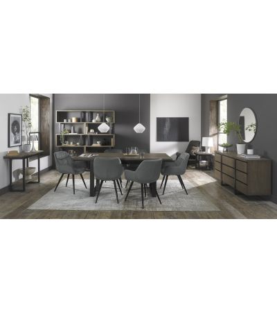 Tivoli Weathered Oak 6-8 Seater Table & 6 Dali Grey Velvet Chairs by Bentley Designs | Style Our Home