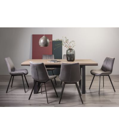 Tivoli Weathered Oak 6-8 Seater Table & 6 Fontana Grey Velvet Chairs by Bentley Designs | Style Our Home