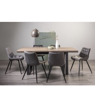 Tivoli Weathered Oak 6-8 Seater Table & 6 Seurat Grey Velvet Chairs by Bentley Designs | Style Our Home