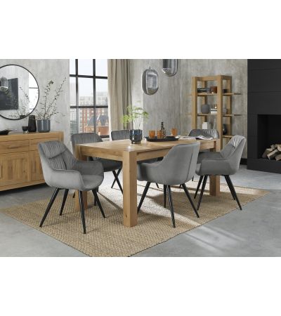 Turin Light Oak 6-8 Seater Table & 6 Dali Grey Velvet Chairs by Bentley Designs | Style Our Home