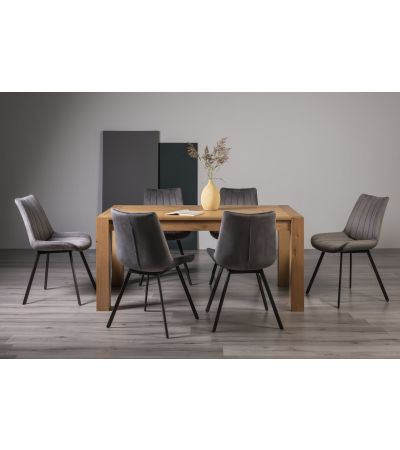 Turin Light Oak 6-8 Seater Table & 6 Fontana Grey Velvet Chairs by Bentley Designs | Style Our Home