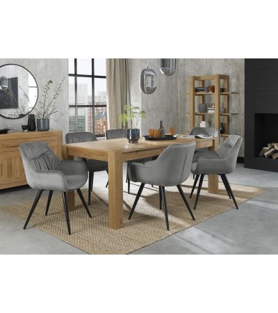 Turin Light Oak Large 6-8 Seater Table & 6 Dali Grey Velvet Chairs by Bentley Designs | Style Our Home