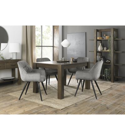 Turin Dark Oak 4-6 Seater Table & 4 Dali Grey Velvet Chairs by Bentley Designs | Style Our Home