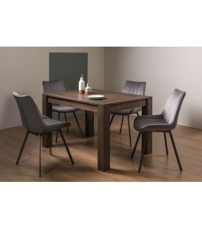 Turin Dark Oak 4-6 Seater Table & 4 Fontana Grey Velvet Chairs by Bentley Designs | Style Our Home
