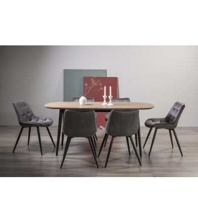 Vintage Weathered Oak 6 Seater Table & 6 Seurat Grey Velvet Chairs by Bentley Designs | Style Our Home