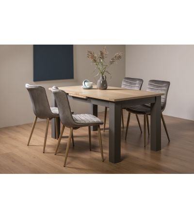 Oakham Scandi Oak 4-6 Seater Table - Dark Grey Legs & 4 Eriksen Grey Velvet Chairs by Bentley Designs | Style Our Home