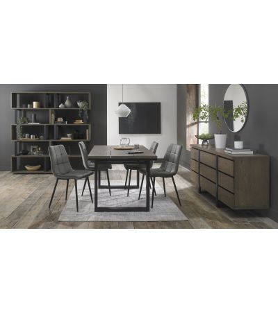 Tivoli Weathered Oak 4-6 Seater Table & 4 Mondrian Grey Velvet Chairs - by Bentley Designs | Style Our Home
