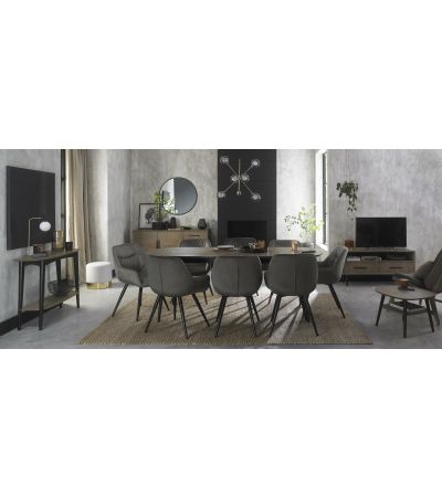 Vintage Weathered Oak 6-8 Seater Table & 8 Dali Grey Velvet Chairs by Bentley Designs | Style Our Home