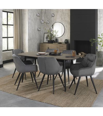 Vintage Weathered Oak 6 Seater Table & 6 Dali Grey Velvet Chairs by Bentley Designs | Style Our Home