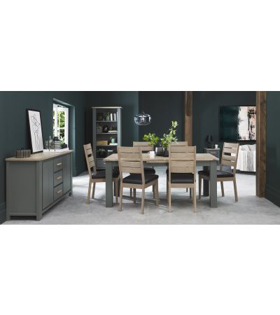 Oakham Dark Grey & Scandi 6-8 Seater Table & 6 Scandi Oak Chairs in Dark Grey Bonded Leather by Bentley Designs | Style Our Home