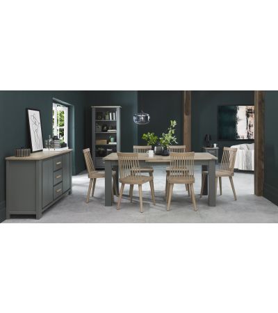 Oakham Dark Grey & Scandi 6-8 Seater Table & 6 Ilva Spindle Chairs in Scandi Oak by Bentley Designs | Style Our Home