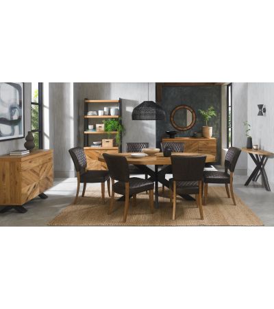 Ellipse Rustic Oak 6 Seater Table & 6 Logan Upholstered Chairs in Old West Vintage by Bentley Designs | Style Our Home