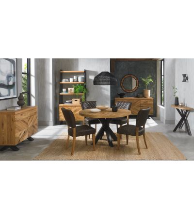 Ellipse Rustic Oak 4 Seater Table & 4 Logan Upholstered Chairs in Old West Vintage by Bentley Designs | Style Our Home