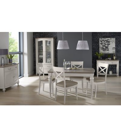 Montreux Grey Washed Oak & Soft Grey 4-6 Seater Table & 4 X Back Chairs in Grey Bonded Leather by Bentley Designs | Style Our Home