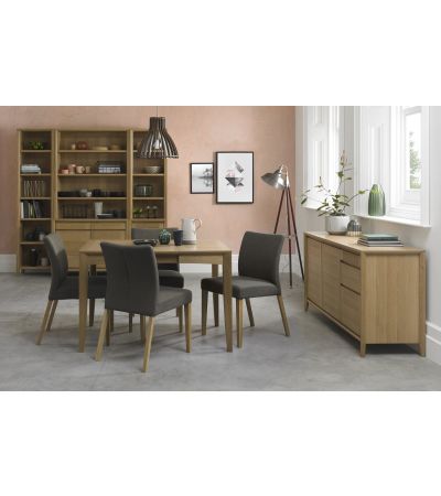 Bergen Oak 2-4 Seater Table & 4 Upholstered Chairs in Black Gold Fabric by Bentley Designs | Style Our Home