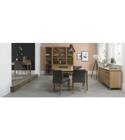 Bergen Oak 4-6 Seater Table & 4 Upholstered Chairs in Black Gold Fabric by Bentley Designs | Style Our Home