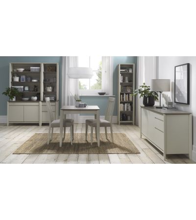 Bergen Grey Washed Oak 2-4 Seater Table & 2 Slat Back Chairs in Grey Bonded Leather by Bentley Designs | Style Our Home