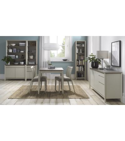 Bergen Grey Washed Oak 2-4 Seater Table & 2 Low Slat Back Chairs in Titanium Fabric by Bentley Designs | Style Our Home